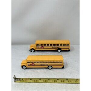 Kinsfun School Bus DieCast Model Toy Pull Back Action w/ openable doors Lot Of 2